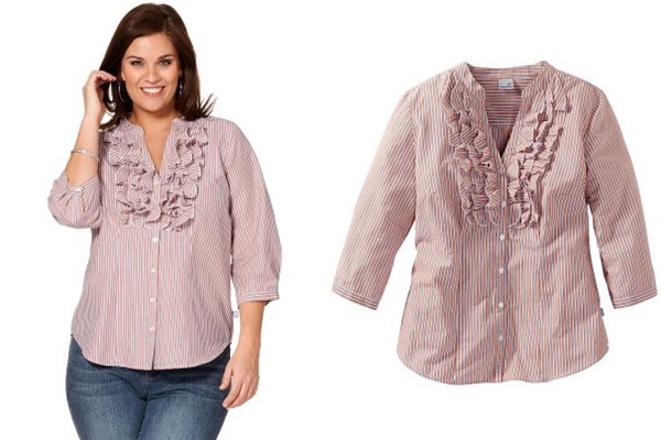 купить в интернет-магазине блузку для полных в полоску розового цвета