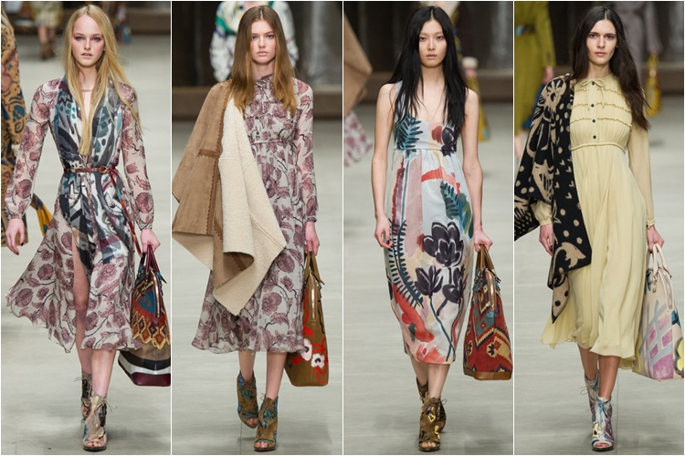 цветочные платья коллекция Burberry Prorsum осень-зима 2014-2015 