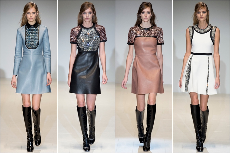 кожаные короткие платья коллекция gucci осень-зима 2014-2015 