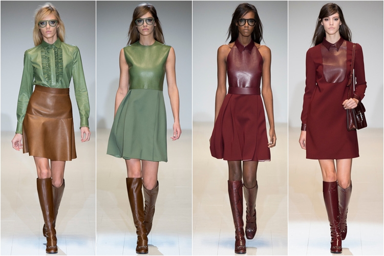 короткие платья из кожи коллекция gucci осень-зима 2014-2015 