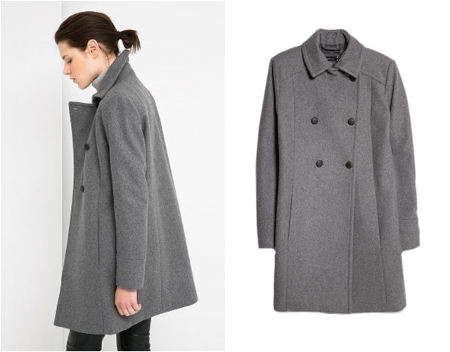 серое двубортное прямое пальто Mango осень-зима 2014-2015 