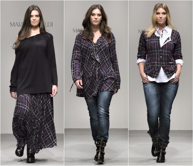 клетчатые рубашки и юбка Marina Rinaldi осень-зима 2014-2015 