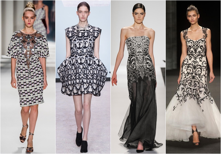платья в стиле барокко осень-зима 2014-2015 черно-белые