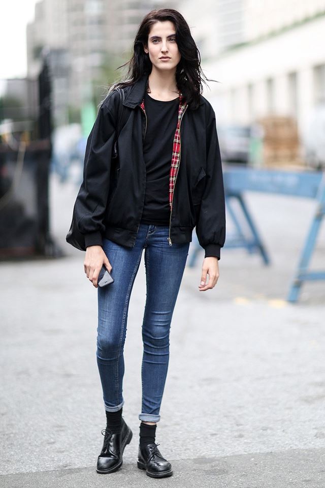 куртка с джинсами слим, уличная мода Нью-Йорка 2014-2015 