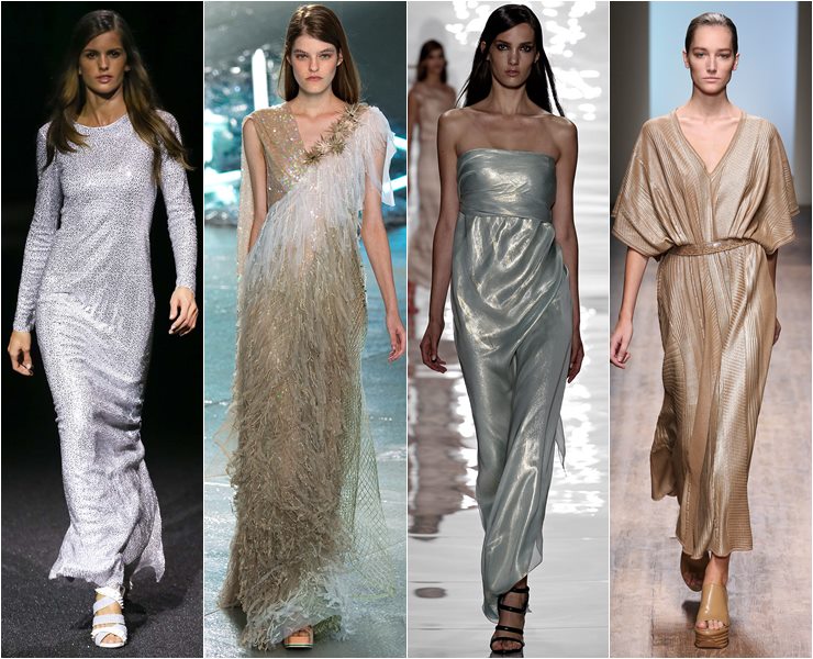 Длинные платья из блестящих тканей и с сияющей вышивкой весна лето 2015