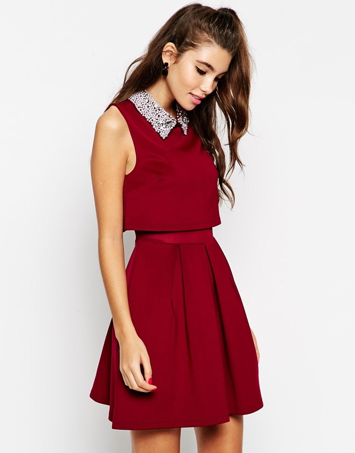 короткое темно-красное платье на выпускной 2015 