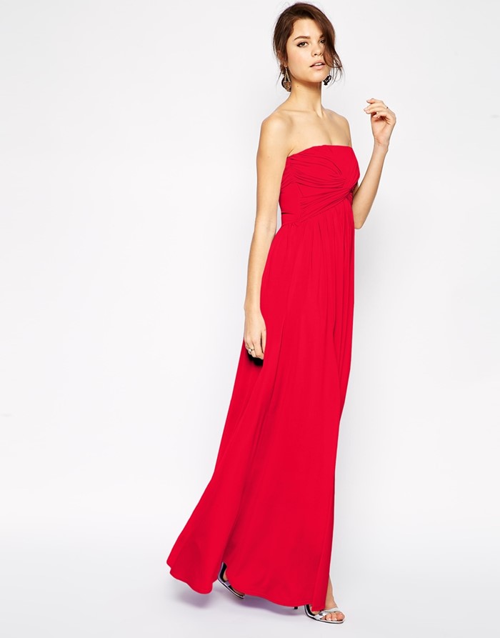 длинное простое красное платье бюстье  на выпускной 2015 