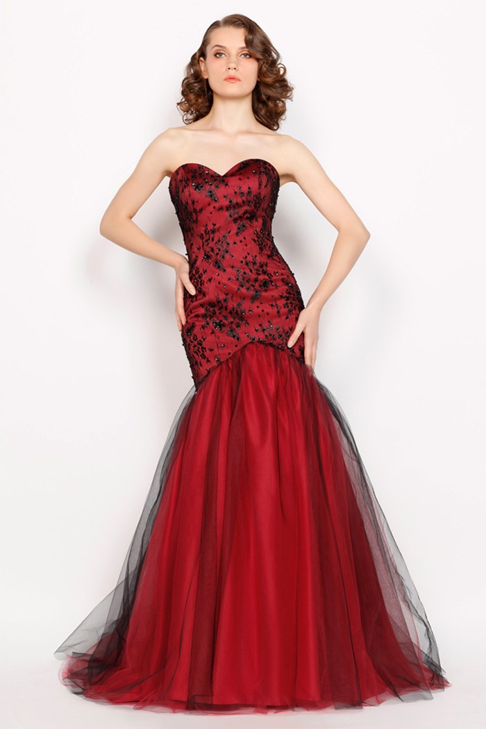 платье русалка бюстье красное с черным на выпускной 2015 
