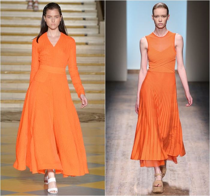 яркие приталенные оранжевые платья весна-лето 2015 