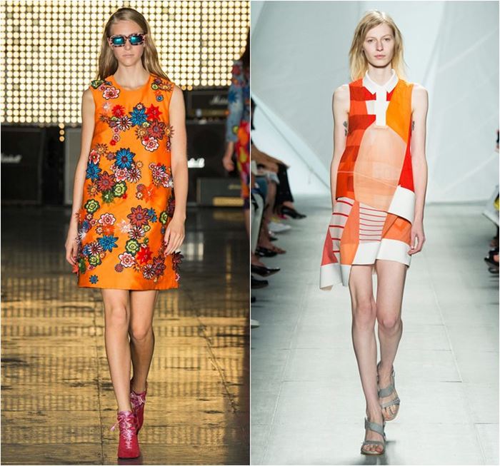 короткие оранжевые платья весна-лето 2015 с принтами и аппликациями