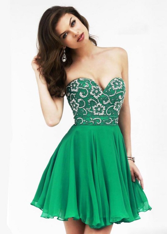 короткие зеленое платье на выпускной 2015 