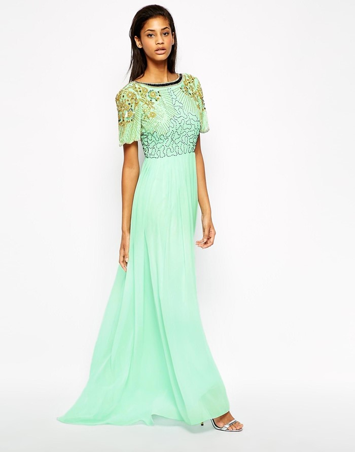 акварельное длинное мятно-зеленое платье на выпускной 2015 