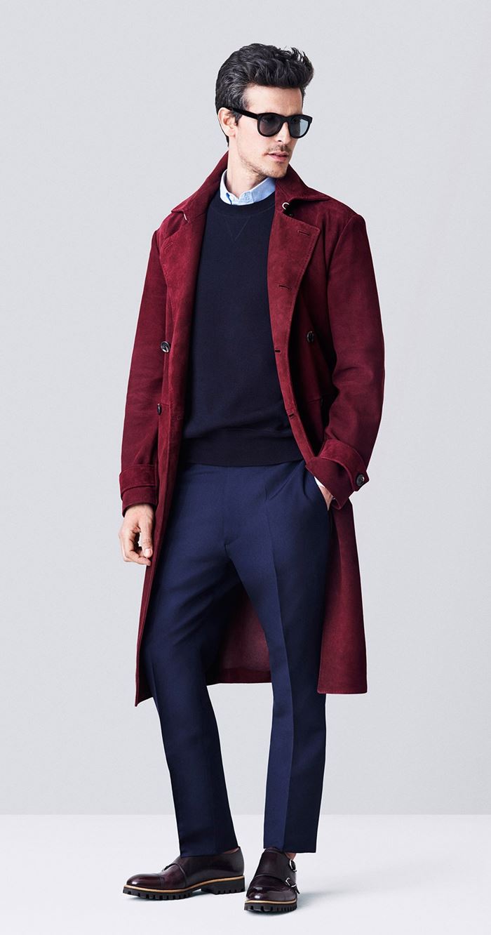 Bally замшевое бордовое мужское пальто весна-лето 2015