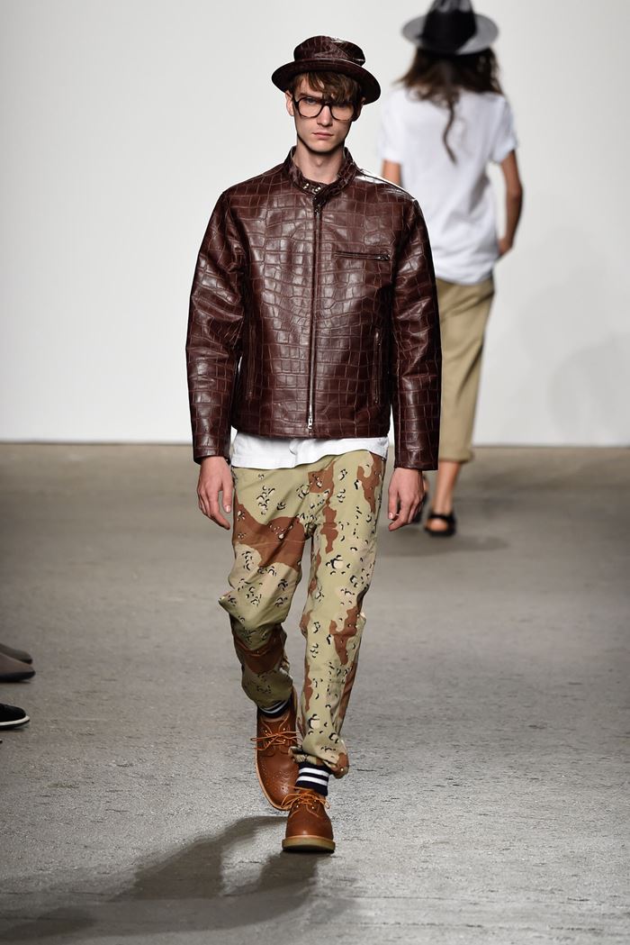 Mark McNairy New Amsterdam коричневая мужская кожаная куртка весна-лето 2015