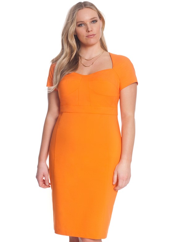 оранжевое коктейльное платье футляр для полных 2015 