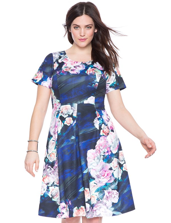 цветочное короткое коктейльное платье для полных 2015 