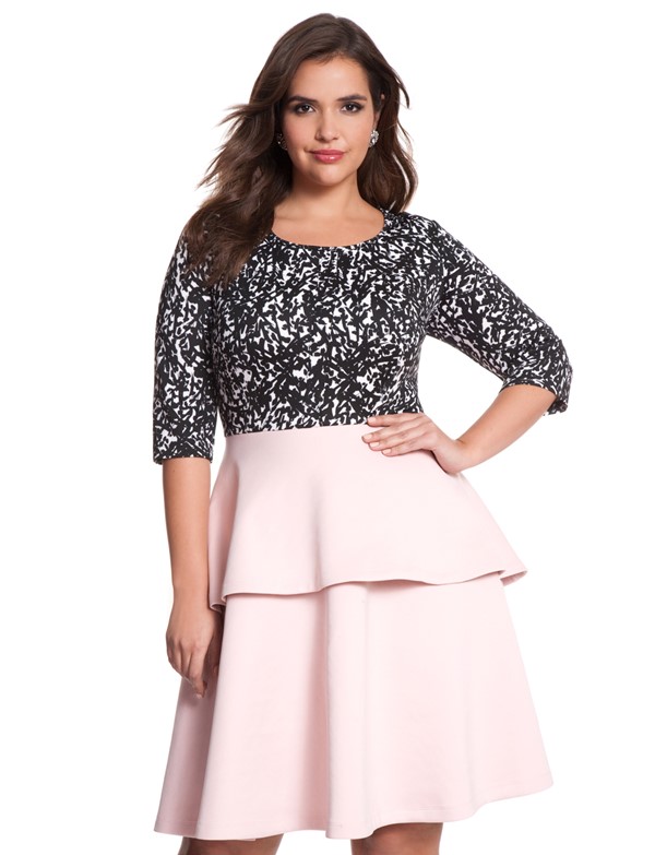 черно-розовое короткое коктейльное платье для полных 2015 