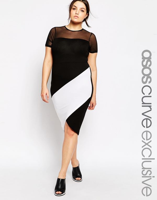 черно-белое платье для полных женщин 2015 