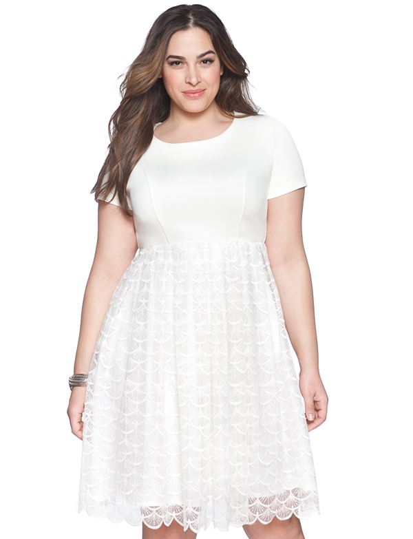белое короткое кружевное платье для полных женщин 2015 