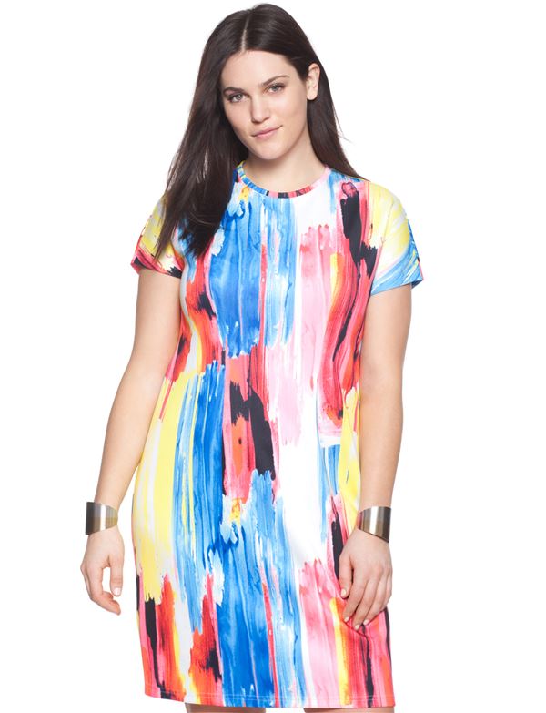 короткое платье с ярким принтом для полных женщин 2015 