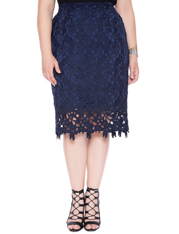 темно-синяя кружевная юбка для полных 2015 
