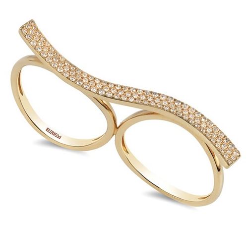 кольцо двойное на два пальца из желтого золота с бриллиантами