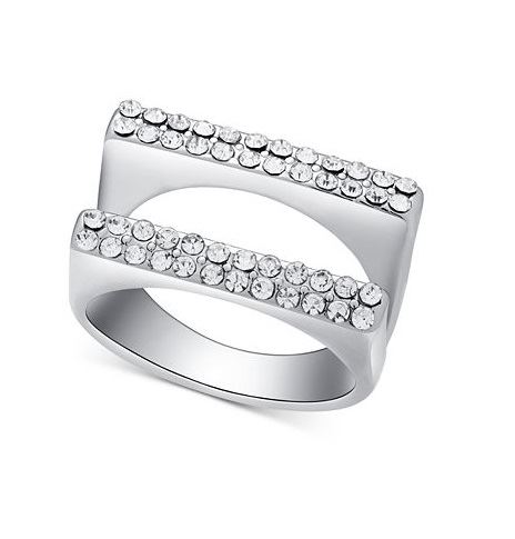двойное кольцо из серебра с кристаллами