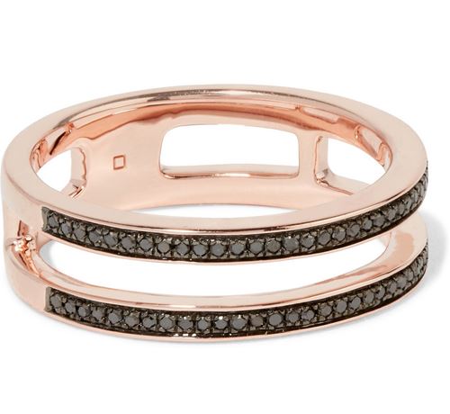 двойное кольцо из розового золота с черными бриллиантами