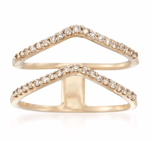 двойное треугольное кольцо из желтого золота с бриллиантами