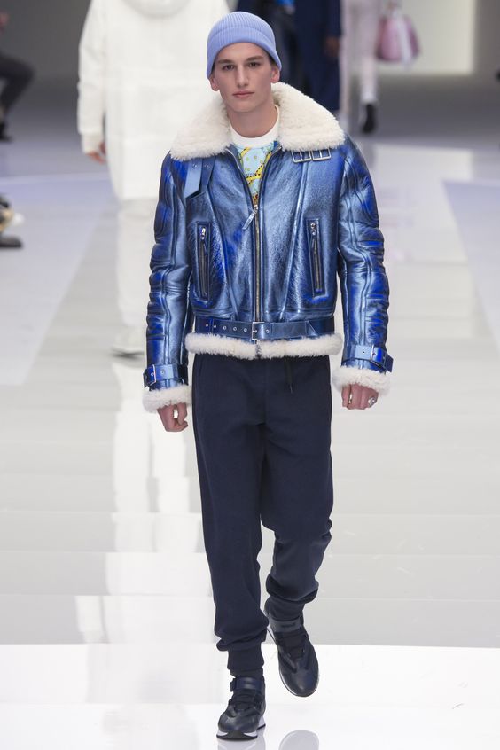 Versace синяя мужская куртка дубленка осень-зима 2016-2017 