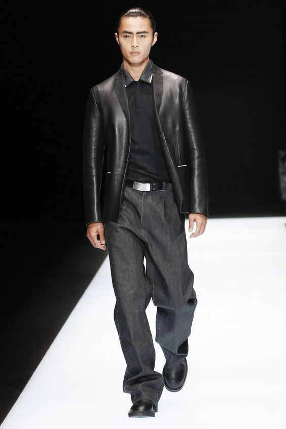 Emporio Armani черный кожаный пиджак