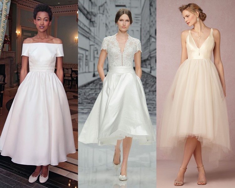 Модные свадебные платья тенденции 2017: приталенный силуэт и чайная длина юбки