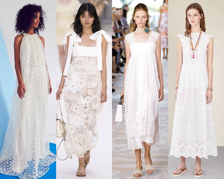 Фасоны и стили платьев 2017: белые летние перфорированные