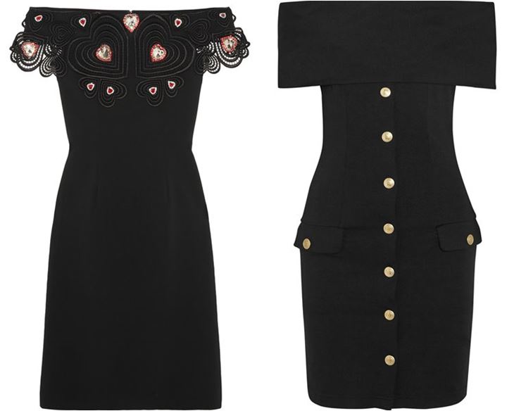 Модные коктейльные платья 2017: чёрные с открытыми плечами