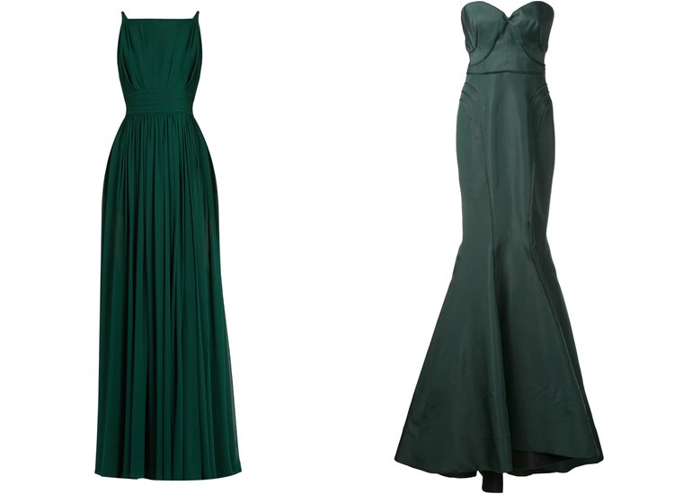 Модные вечерние платья 2017: тёмно-зелёные приталенные