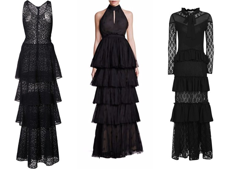 Модные вечерние платья 2017: чёрные многоярусные