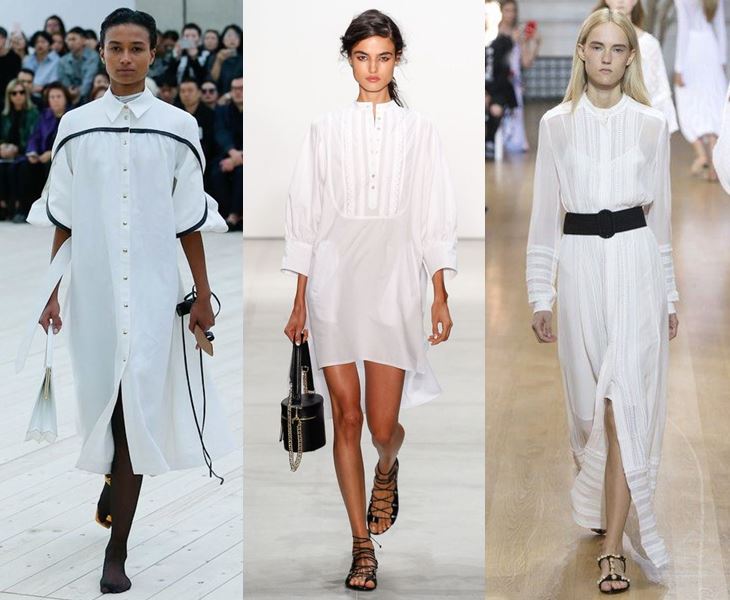 Женская одежда весна-лето 2017: белые платья рубашечного кроя