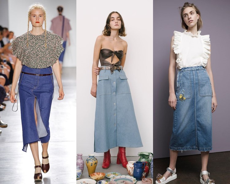 Модные юбки весна-лето 2017: джинсовые ниже колена миди