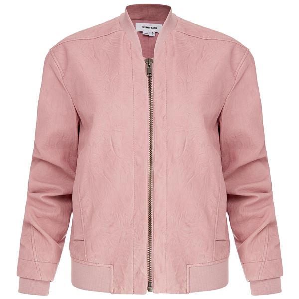 пыльно-розовая кожаная куртка бомбер