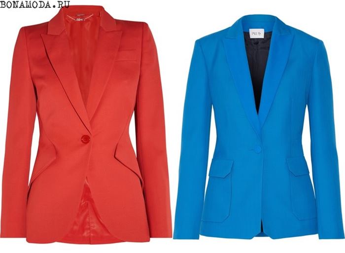 Женские жакеты и пиджаки 2017: красные и голубые приталенные