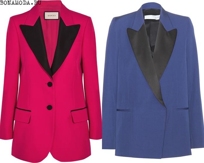 Женские жакеты и пиджаки 2017:  цветные с контрастными лацканами 