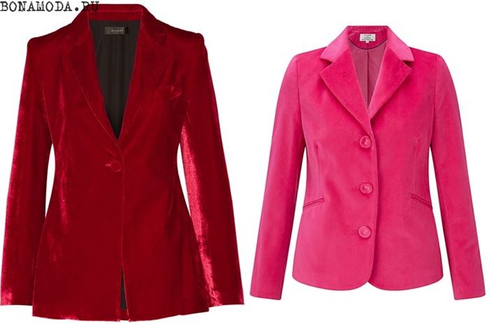 Женские жакеты и пиджаки 2017:  красные и розовые вельветовые