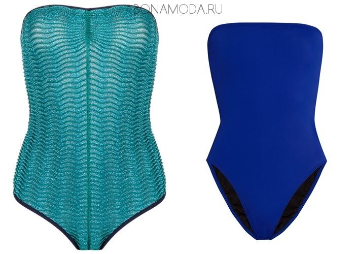 Модные купальники тенденции 2017:  гладкие синие и бирюзовые бюстье