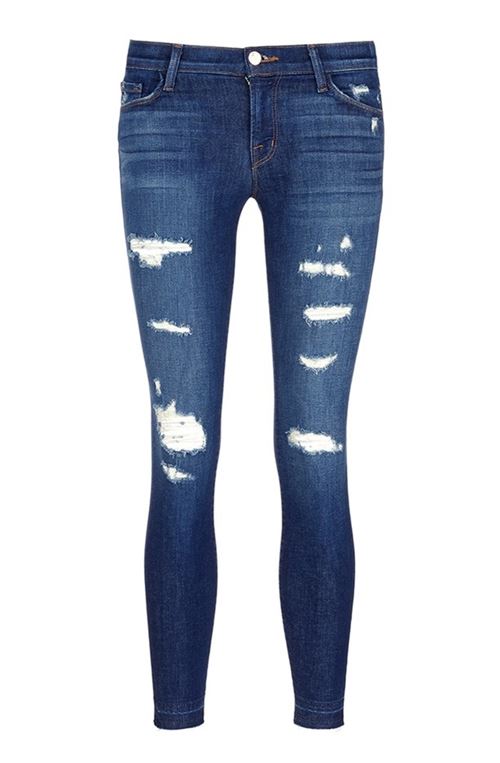 темно-синие рваные джинсы слим