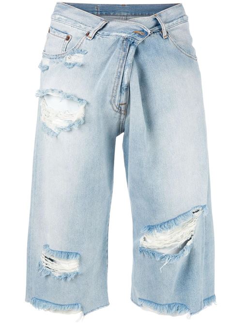 короткие рваные джинсовые бриджи