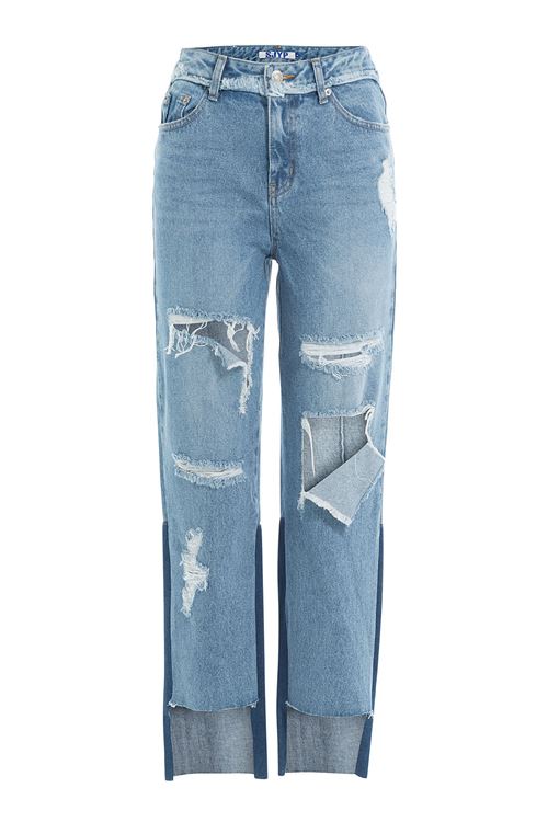 прямые рваные джинсы с большими дырками