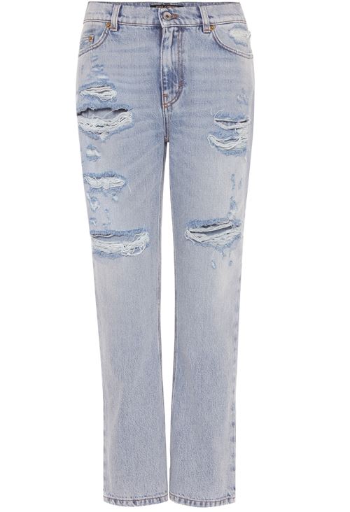прямые рваные джинсы