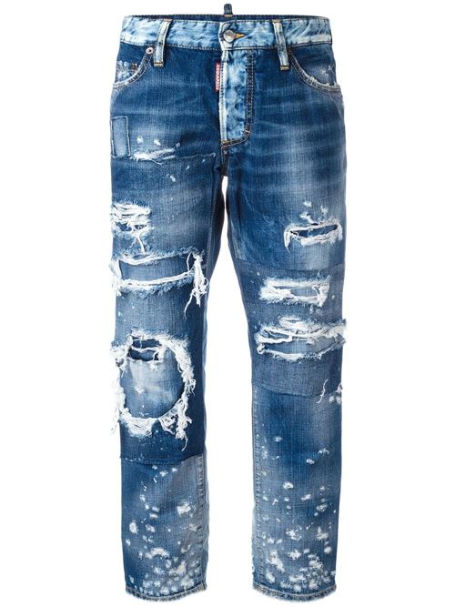 темно-синие рваные джинсы