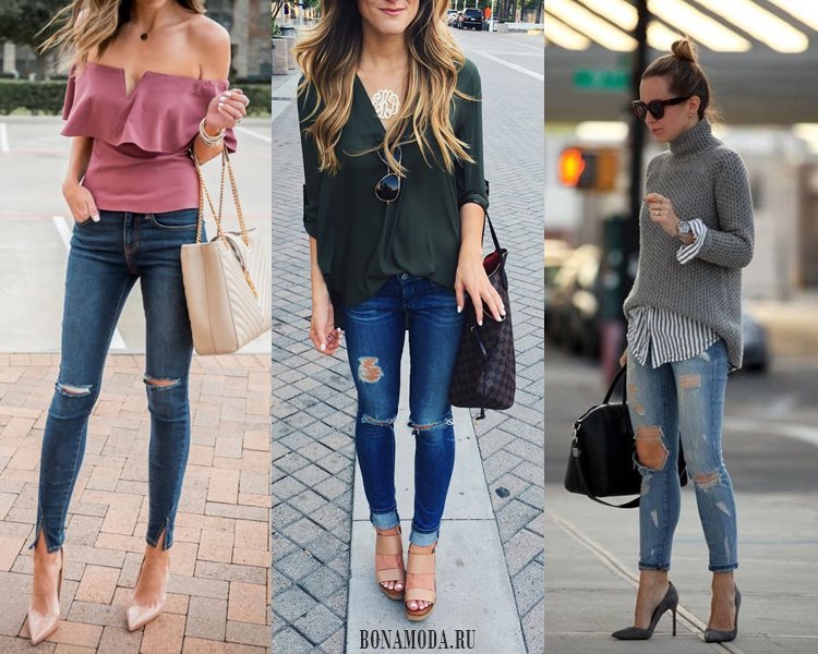 С чем носить рваные джинсы: топ, блузка, свитер, шпильки