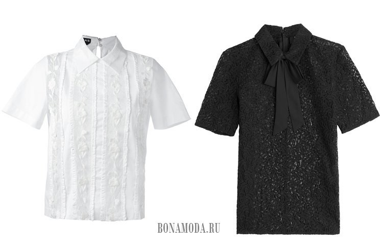 черная и белая кружевные блузки с воротником 